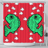 Fish Print On Red Shower Curtain