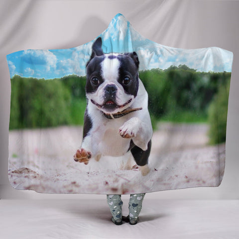 Cute Boston Terrier Print Hooded Blanket