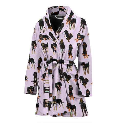 Black And Tan Coonhound Dog In Lots Print Women's Bath Robe