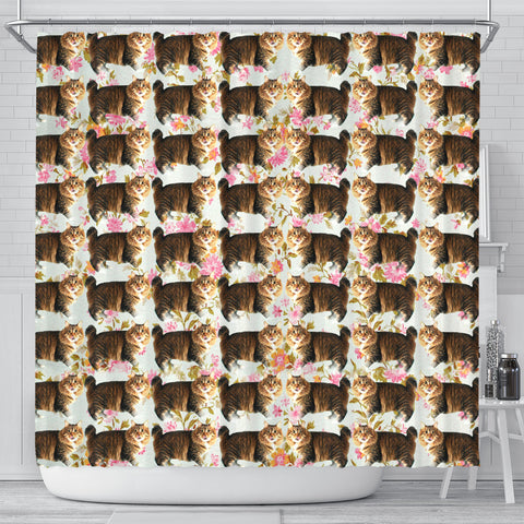 American Bobtail Cat Floral Print Shower Curtains