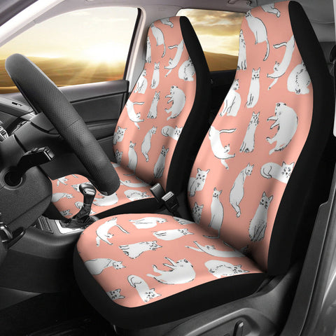 White Persian Cat Pattern Print Car Seat Covers