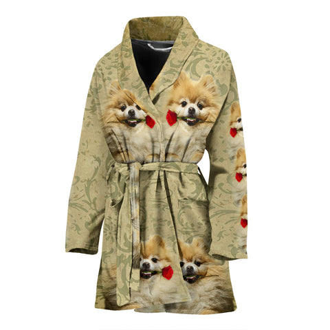 Cute Pomeranian Dog Print Women's Bath Robe