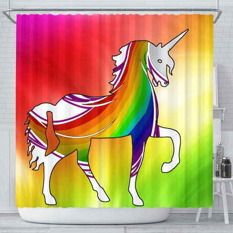 Multicolor Unicorn Print Shower Curtain