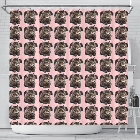 Maine Coon Cat Pattern Print Shower Curtains