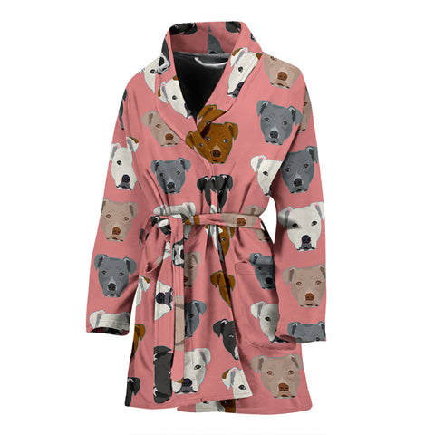 Pit Bull Dog Pattern Print Women's Bath Robe