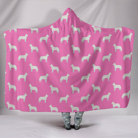 Australian Cattle Dog Pattern Print Pink Hooded Blanket