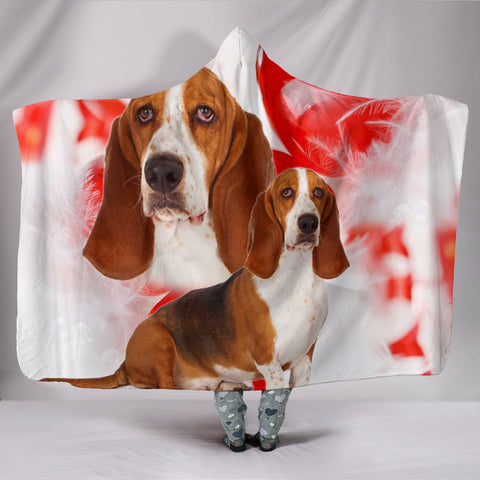 Basset Hound On Red Print Hooded Blanket