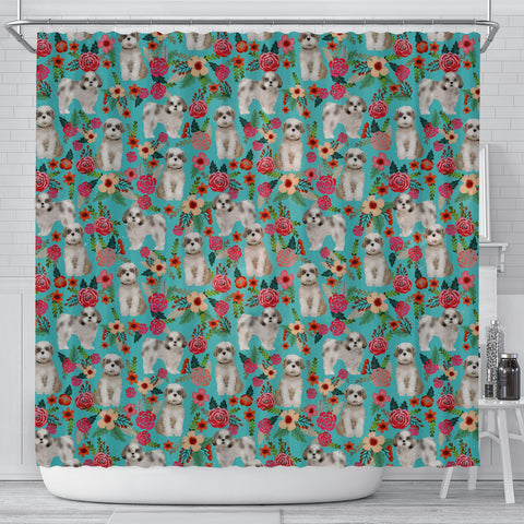 Shih Tzu Dog Floral Print Shower Curtains