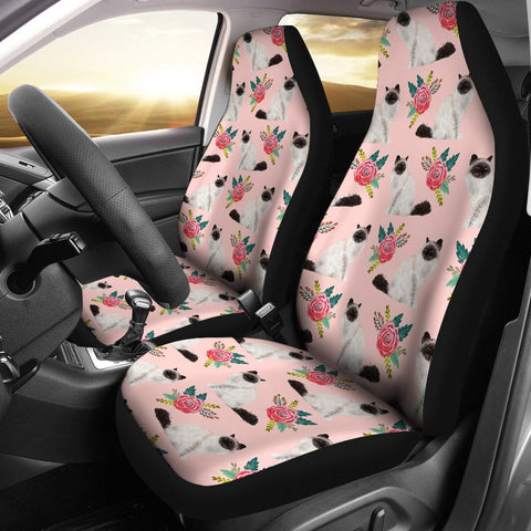 Birman Cat Floral Print Car Seat Covers