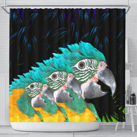 Blue Threaded Macaw Parrot Print Shower Curtains