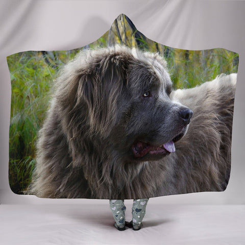 Grey Newfoundland Dog Print Hooded Blanket