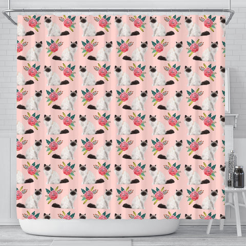 Birman Cat Floral Print Shower Curtains