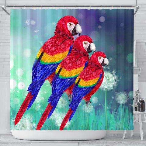 Scarlet Macaw Parrot Print Shower Curtains