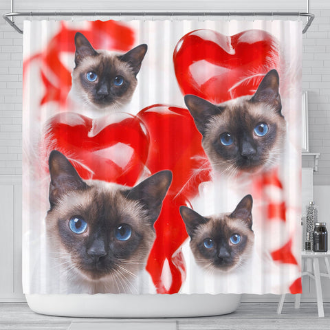 Siamese Cat On Red Print Shower Curtains