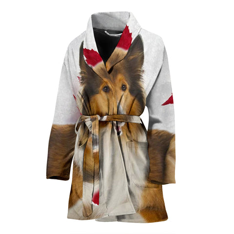 Collie On White Print Women's Bath Robe