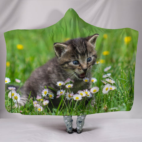 American Shorthair Cat Floral Print Hooded Blanket