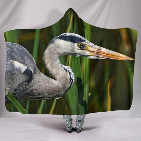 Grey Heron Bird Print Hooded Blanket