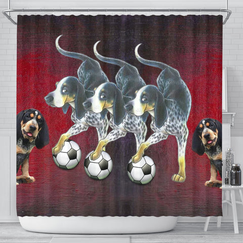 Bluetick Coonhound Playing football Print Shower Curtain