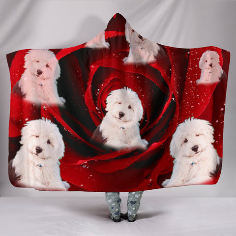 Old English Sheepdog Print Hooded Blanket