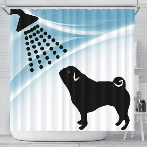 Cute Pug Dog Bath Print Shower Curtain