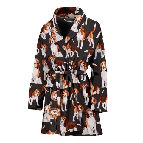 Beagle Dog In Lots Print Women's Bath Robe