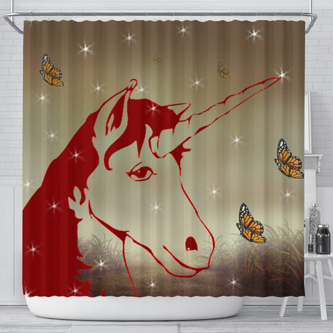 Amazing Red Unicorn Print Shower Curtain