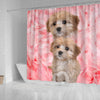 Cavapoo On Pink Print Shower Curtains