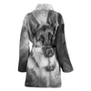 German Shepherd Black N White Print Women's Bath Robe