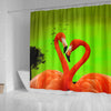 Flamingo Bird Heart Shape Print Shower Curtain