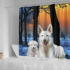 Cute White Shepherd Print Shower Curtains