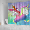 Cute Smiling Unicorn Print Shower Curtain