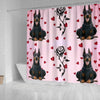 Doberman Pinscher With Rose Print Shower Curtain