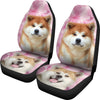 Akita Dog On Pink Print Car Seat Covers