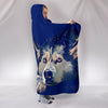 Siberian Husky Dog Art On Blue Print Hooded Blanket