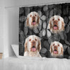 Clumber Spaniel On Black Print Shower Curtains