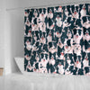 Border Collie Dog In Lots Print Shower Curtains