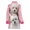 Maltese On Pink Print Women's Bath Robe