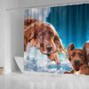 Irish Setter On Sky Blue Print Shower Curtains