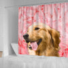 Golden Retriever On Pink Print Shower Curtains