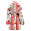 Maltese Dog On Pink Print Women's Bath Robe