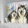 Cute Alaskan Malamute Print Shower Curtains