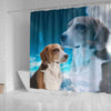 English Foxhound On Sky Blue Print Shower Curtains