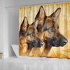 German Shepherd On Yellow Print Shower Curtains