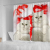 Persian Cat On Red Print Shower Curtains