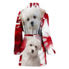 Maltese On Red Print Women's Bath Robe