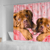 Bordeaux Mastiff On Pink Print Shower Curtains