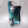 Siberian Husky With Ocean Print Hooded Blanket