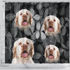 Clumber Spaniel On Black Print Shower Curtains