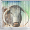 English Longhorn Cattle (Cow) Print Shower Curtain