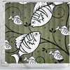 White Fish Print Shower Curtain